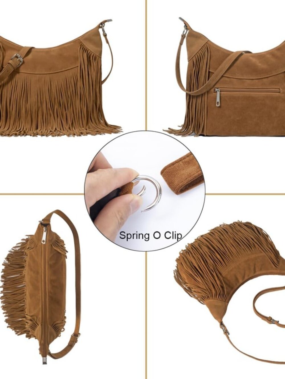 Women Fringe Hobo Bag Western Purse Shoulder Bag Vegan Suede Tassel Hippie Cross - Picture 4 of 6